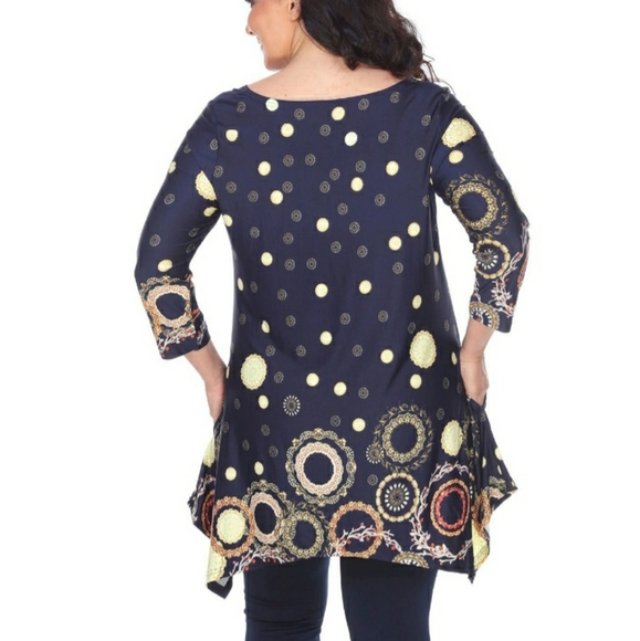 White Mark Top Tunic blue navy elegant Plus 1X - Picture 2 of 4